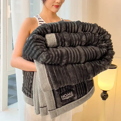 New Rabbit Plush Winter Thick Warm Coral Fleece Blanket Solid Color Double-Sided Cover Blanket Suitable Bedroom Supplies    Your Coastal Marketplace | Shoreshopper.com