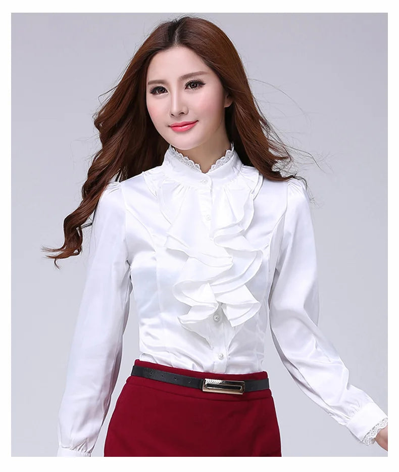 Women Shirts Long Sleeve   Spring Autumn Button Up Tops Fashion Lady Stand Collar Shirt Solid Color Female Elegant Blouses    Your Coastal Marketplace | Shoreshopper.com