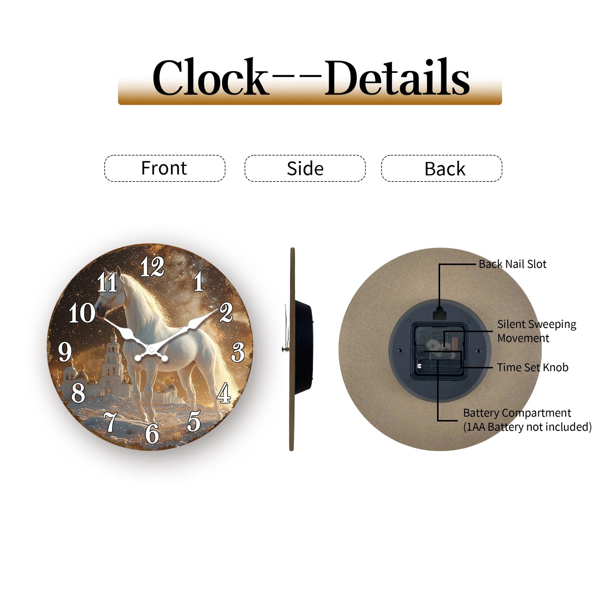 White Horse in Snowy Landscape Round Wall Clock, Ethereal Equine Art Decorative Clock, Dreamy Winter Scene Timepiece for Wall Ar    Home Decor Supply | Online Retail | ShoreShopper.com