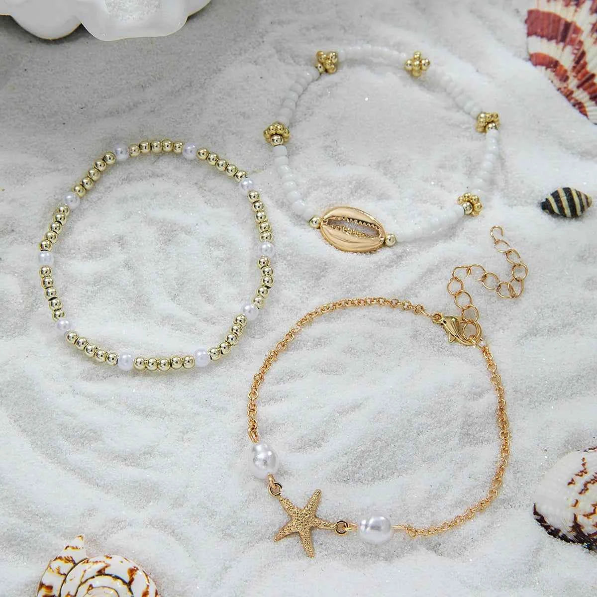 3Pcs Summer Shell Bracelet Set for Women Bohemia Starfish Charm Pearl Seed Beads Party Summer Beach Jewelry Pulseras Mujer