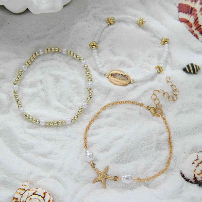 3Pcs Summer Shell Bracelet Set for Women Bohemia Starfish Charm Pearl Seed Beads Party Summer Beach Jewelry Pulseras Mujer