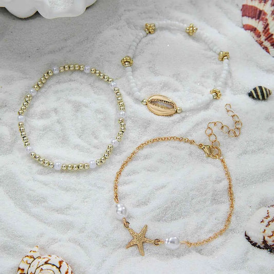 3Pcs Summer Shell Bracelet Set for Women Bohemia Starfish Charm Pearl Seed Beads Party Summer Beach Jewelry Pulseras Mujer