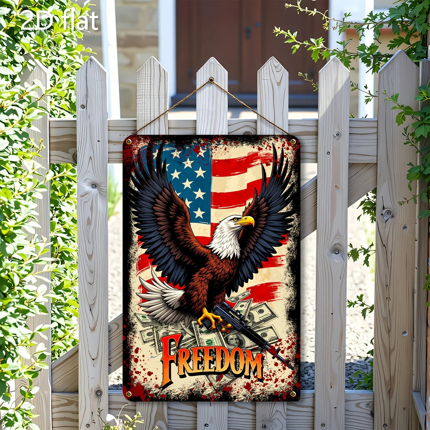 Patriotic Eagle with Guns Metal Wall Art - 8x12 Inch American Flag Design, Durable Iron Sign for Home & Outdoor Decor    Home Decor Supply | Online Retail | ShoreShopper.com