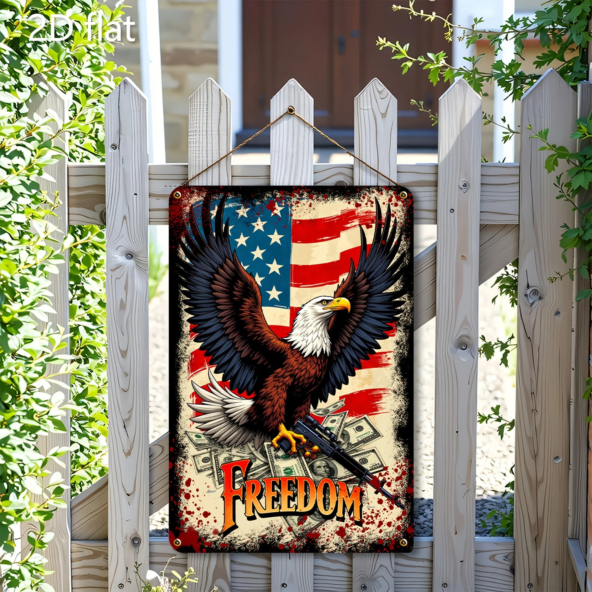 Patriotic Eagle with Guns Metal Wall Art - 8x12 Inch American Flag Design, Durable Iron Sign for Home & Outdoor Decor    Home Decor Supply | Online Retail | ShoreShopper.com