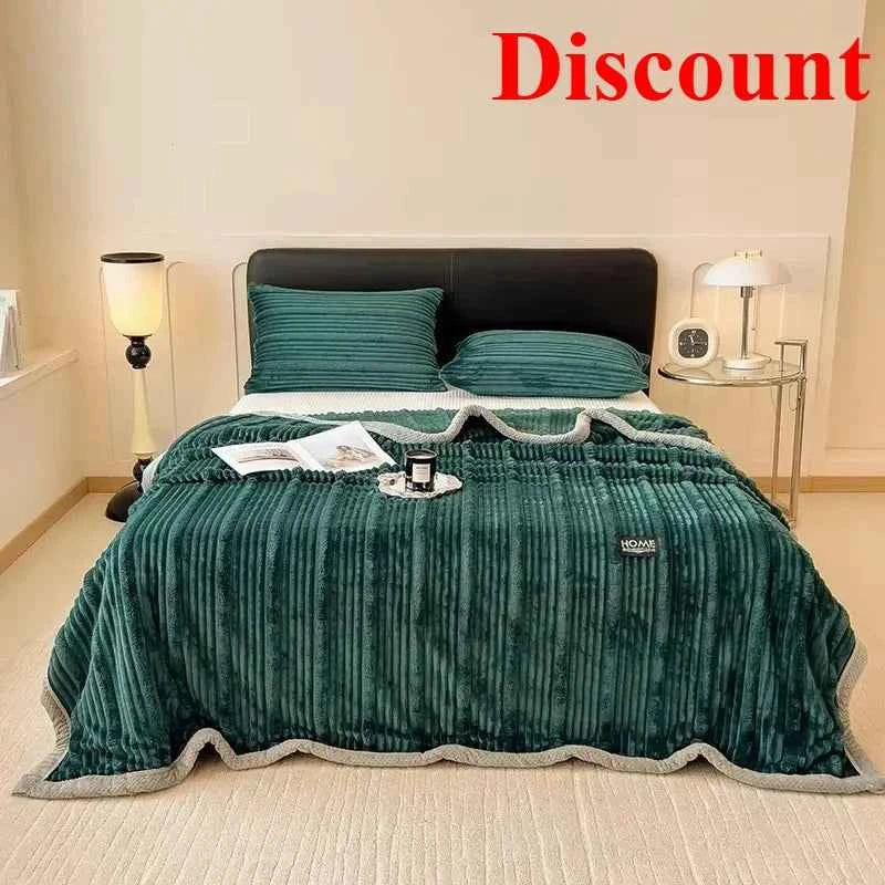 New Rabbit Plush Winter Thick Warm Coral Fleece Blanket Solid Color Double-Sided Cover Blanket Suitable Bedroom Supplies