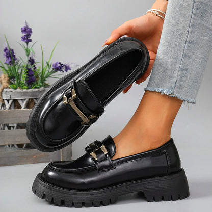 2025 Female Shoes Women Fashion Mary Janes Round Toe Flats Loafers Oxfords Platform Casual Metal Chain Buckle Ladies Heels Black    Your Coastal Marketplace | Shoreshopper.com