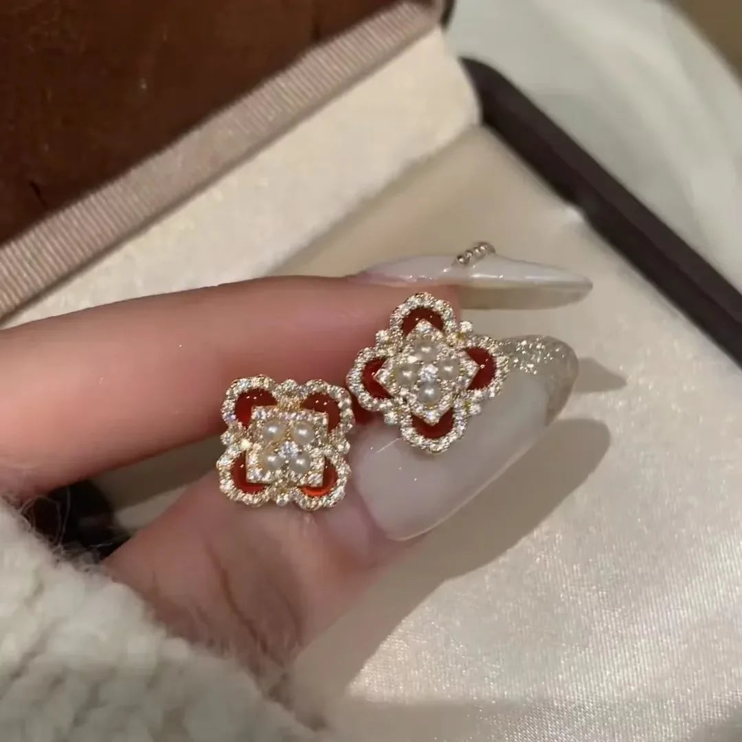 Classic and showy luxury red flower bridal jewelry sets for women exquisite pearl red chalcedony earrings rings necklace    Home Decor Supply | Online Retail | ShoreShopper.com