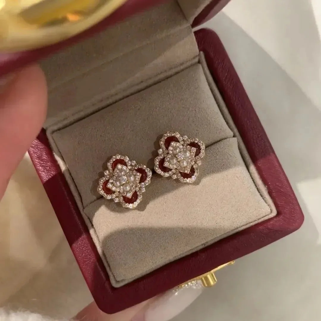 Classic and showy luxury red flower bridal jewelry sets for women exquisite pearl red chalcedony earrings rings necklace    Home Decor Supply | Online Retail | ShoreShopper.com