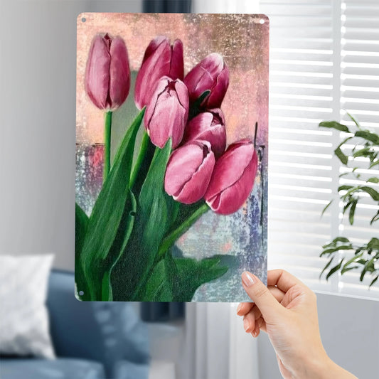 Vibrant Pink Tulip Bouquet 2D Flat Metal Wall Art - Weather-Resistant Decor for Home, Garden, Patio, 7.87x11.8 Inch    Home Decor Supply | Online Retail | ShoreShopper.com