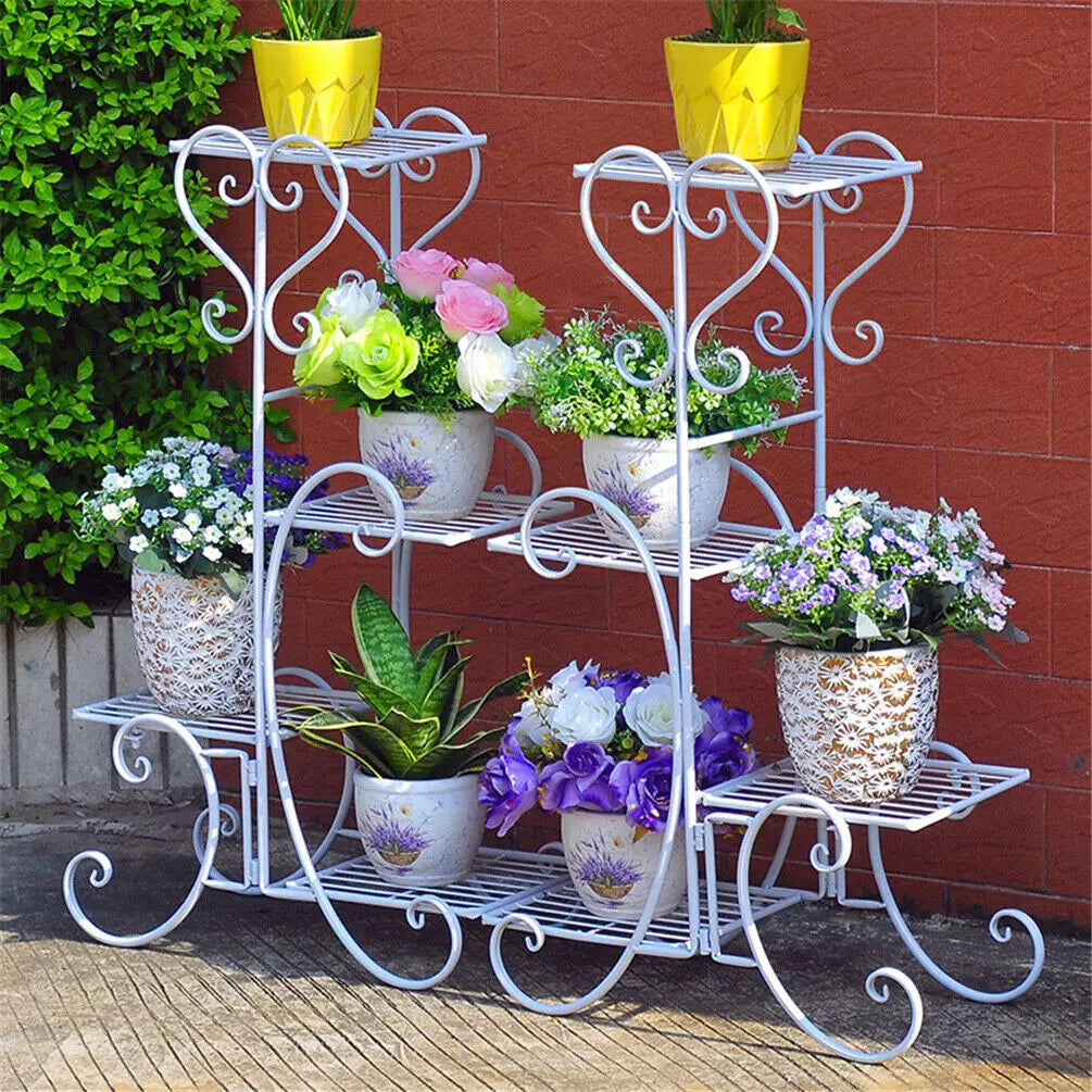 4 Tier Metal Plant Stand for Indoor Outdoor Garden Patio Flower Pot Display Rack Organizer Black and White    Home Decor Supply | Online Retail | ShoreShopper.com