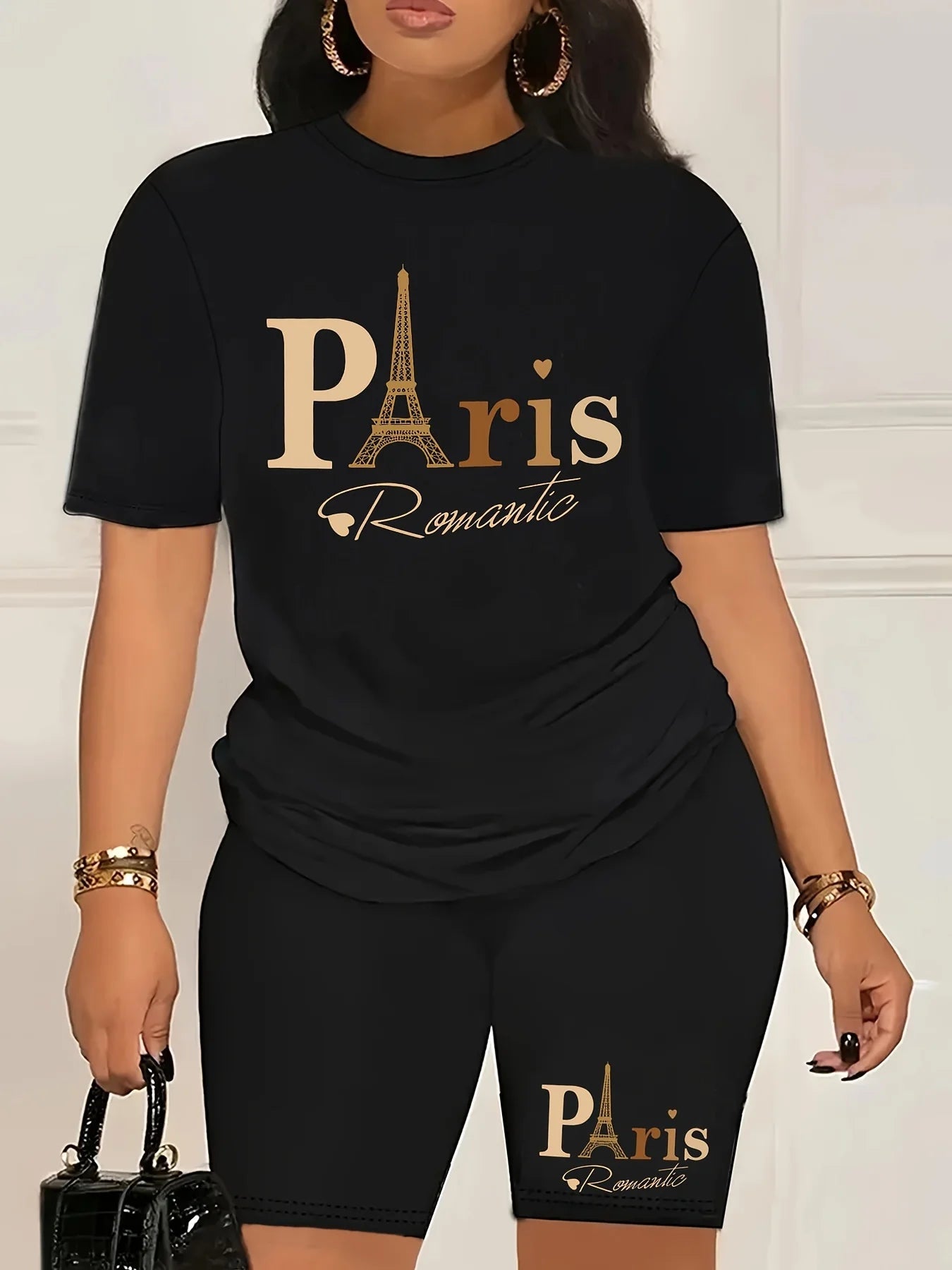 Paris Romantic Letter Print Women T Shirts Two Piece Set Hip Hop Fashion Short Sets Breathable Summer Soft T-Shirt Shorts Female    Home Decor Supply | Online Retail | ShoreShopper.com