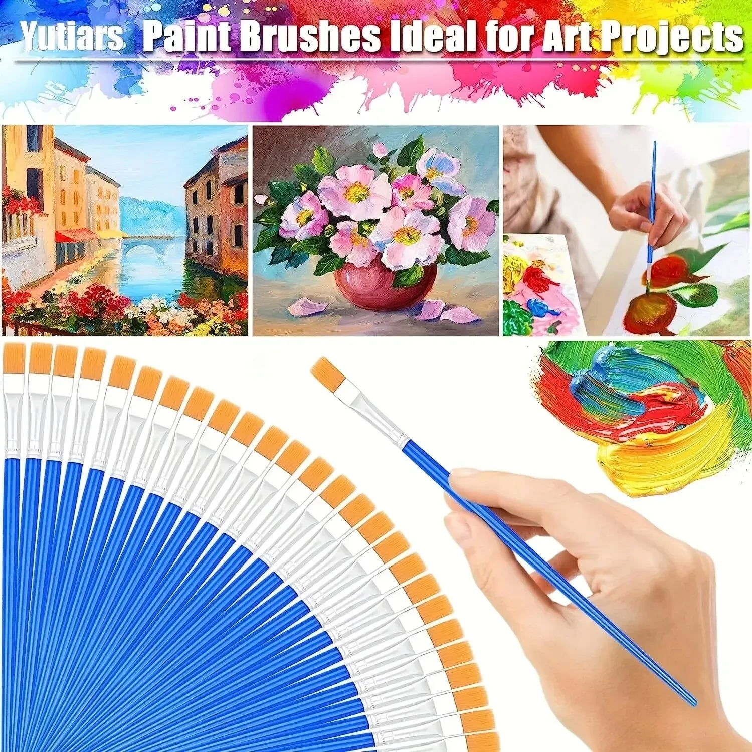 20-50 Painting Brushes Set Art Round Flat Hair Nylon Hair Paint Brush for Oil Acrylic Watercolor Kids/Artists/Beginners/Students    Home Decor Supply | Online Retail | ShoreShopper.com