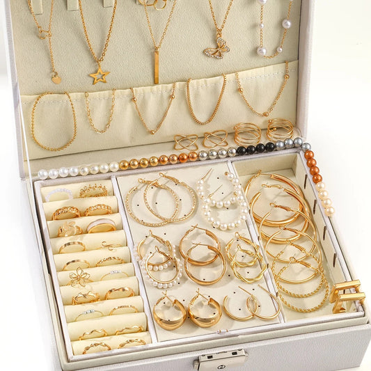 92Pcs Women's Fashion Jewelry Set Contain Hoop Earrings、Stud Earrings、Bracelet、Necklace and Ring，Versatile Daily Jewelry    Home Decor Supply | Online Retail | ShoreShopper.com
