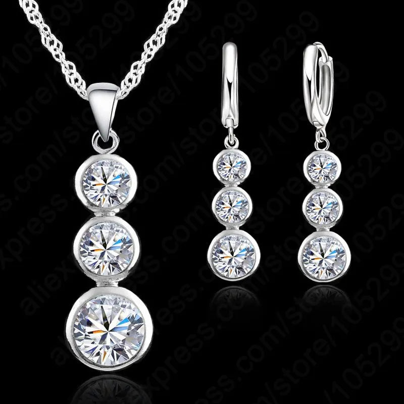 Women Fine Jewelry 925 Sterling Silver  Crystal Jewelry Sets For Wedding Pendants Necklaces Earring Set Accessory    Home Decor Supply | Online Retail | ShoreShopper.com