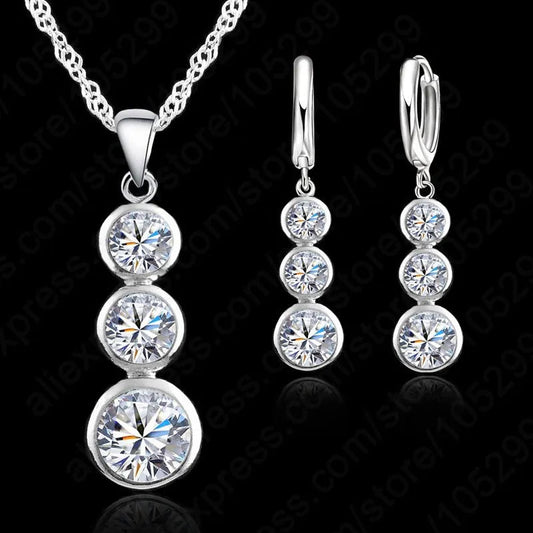 Women Fine Jewelry 925 Sterling Silver  Crystal Jewelry Sets For Wedding Pendants Necklaces Earring Set Accessory    Home Decor Supply | Online Retail | ShoreShopper.com