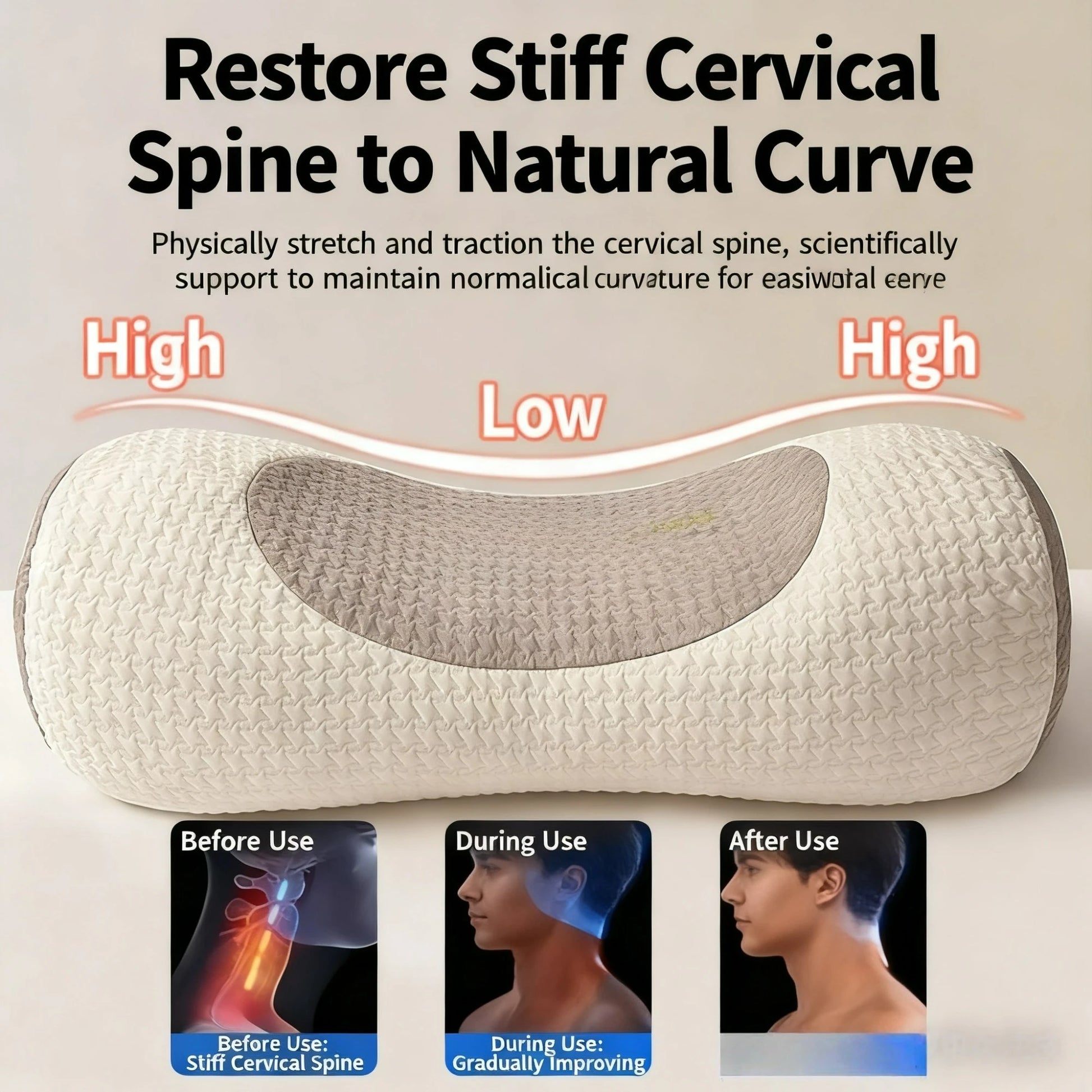 Ergonomic Buckwheat Pillow Adjustable Height Breathable Hypoallergenic Pillow with Removable Cover Cervical Spine & Head Back - ShoreCo.Shop