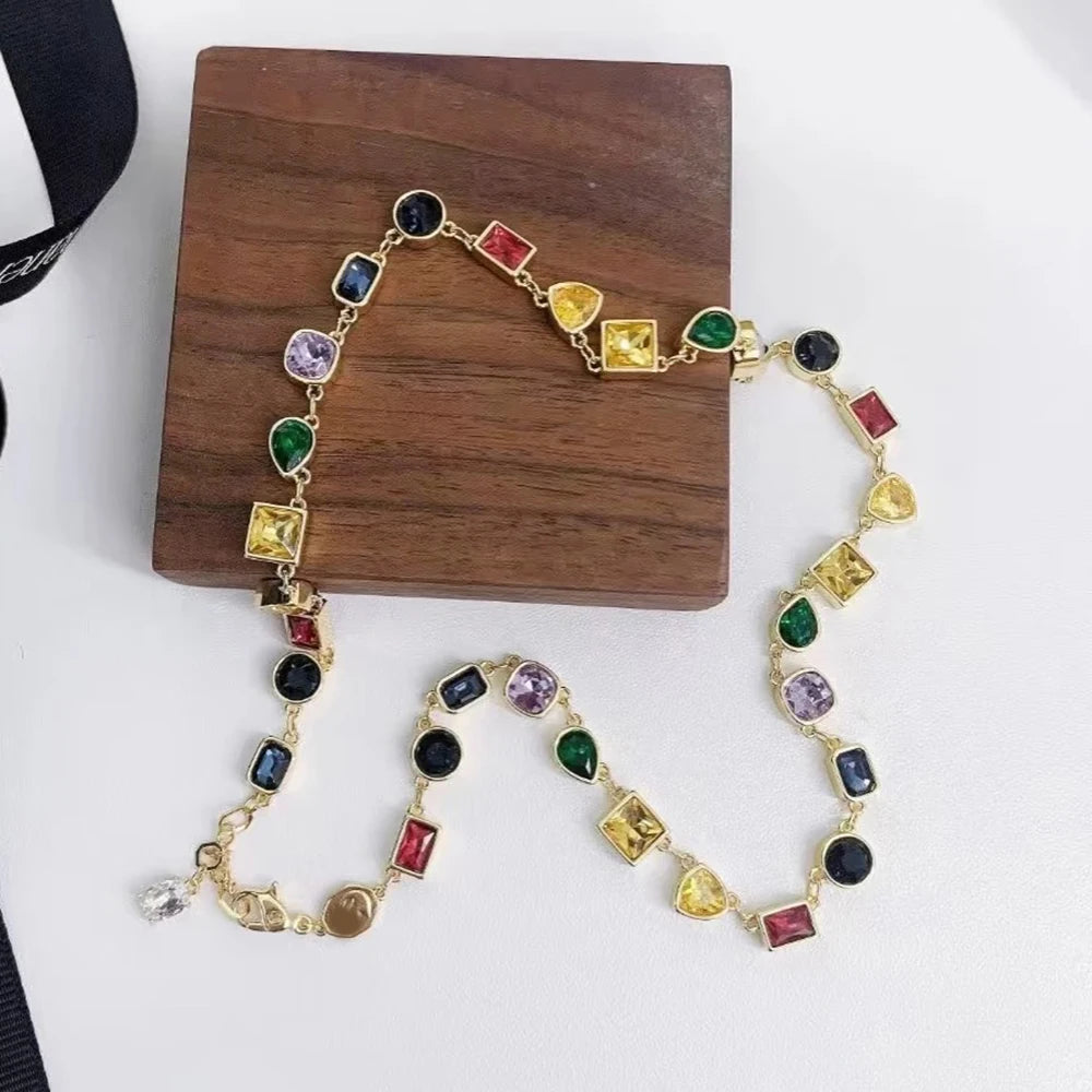 Luxury Fashion Women's Jewelry Colored Gems Set Sterling Silver Necklace Bracelet Plated With 18K Rose Gold Banquet Party    Home Decor Supply | Online Retail | ShoreShopper.com