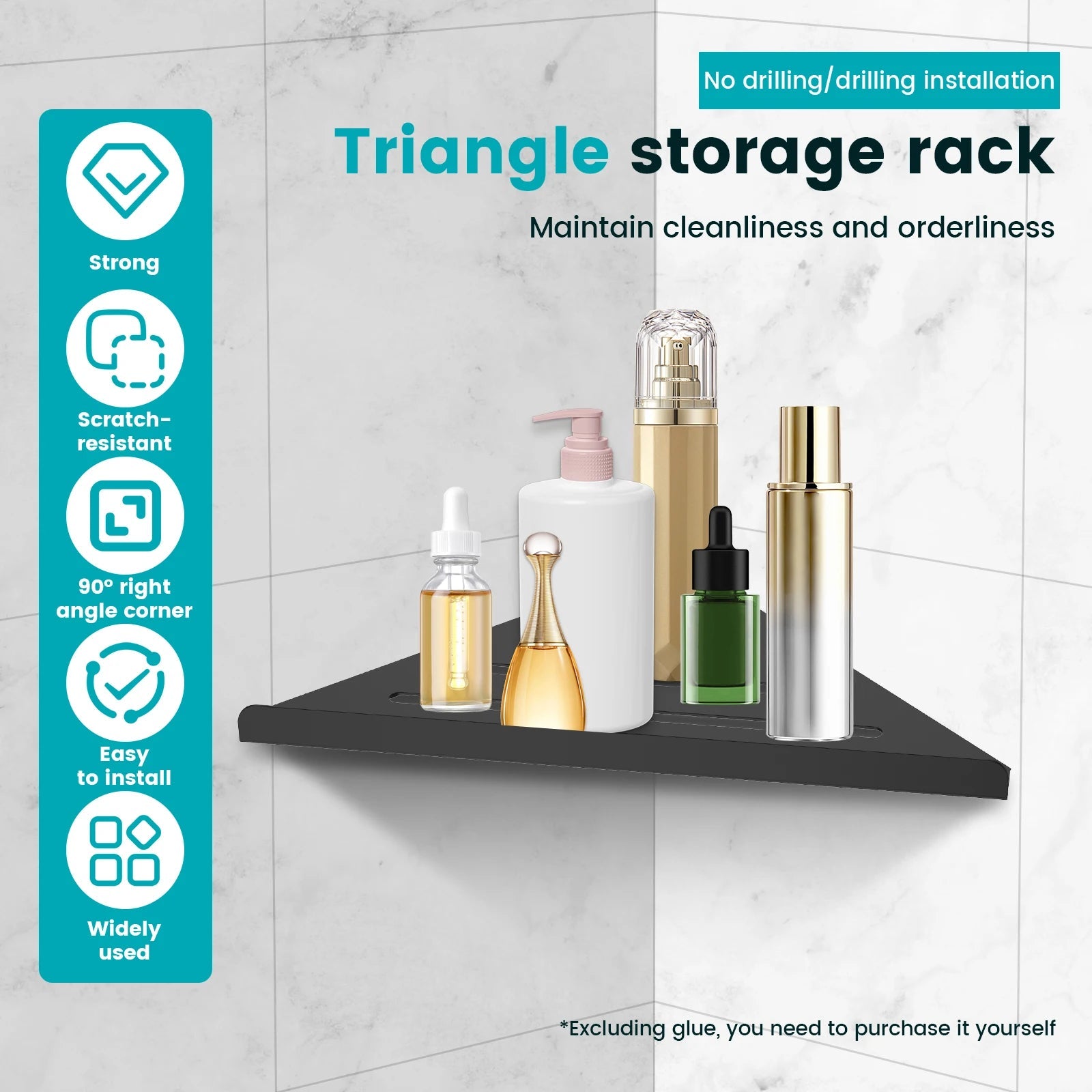 Wall Mount Shower Corner Shelf No-drill 304 Stainless Steel Corner Shampoo Body Wash Storage Organizer for Bathroom Glass Shelf    Home Decor Supply | Online Retail | ShoreShopper.com