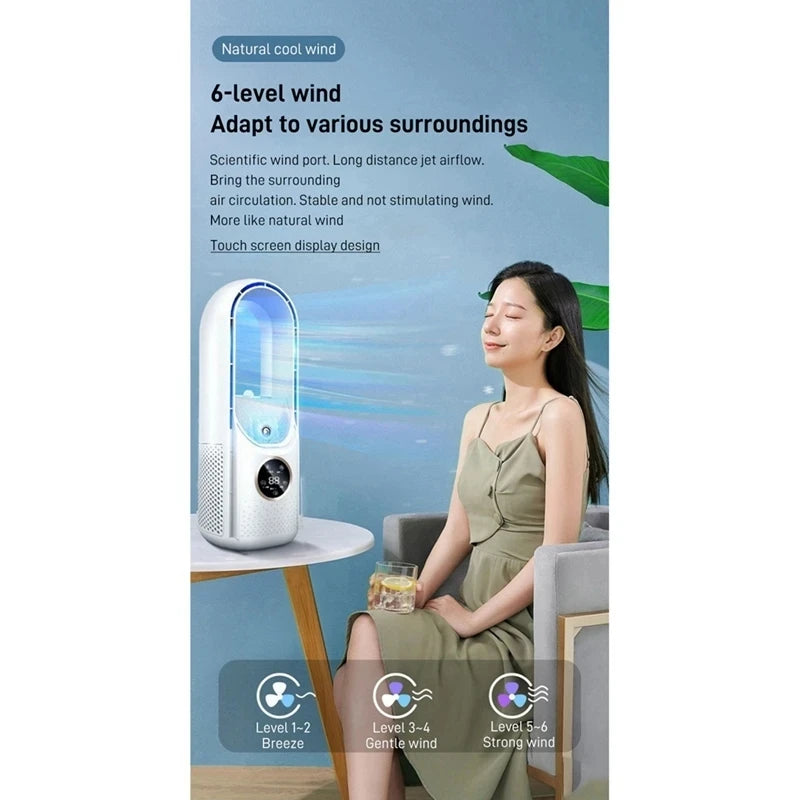 Portable USB Air Cooler Leafless Electric Fan 6 Speed Silent Timer Air Conditioner Cooling Fan Humidifier Conditioning Fan - ShoreCo.Shop