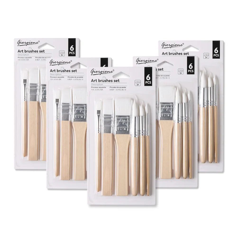 Art Paint 3/6pcs Painting Brush Set Professional Different Shape Watercolor Gouache Oil Brush Set Flat Tip Head Wooden Handle    Home Decor Supply | Online Retail | ShoreShopper.com