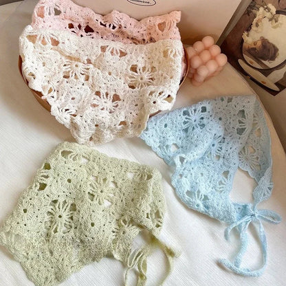 Fashion Knitted Headscarf Hat French Pastoral Style Triangle Headband Handmade Crochet Headband Towel Retro Flower Headscarf    Your Coastal Marketplace | Shoreshopper.com