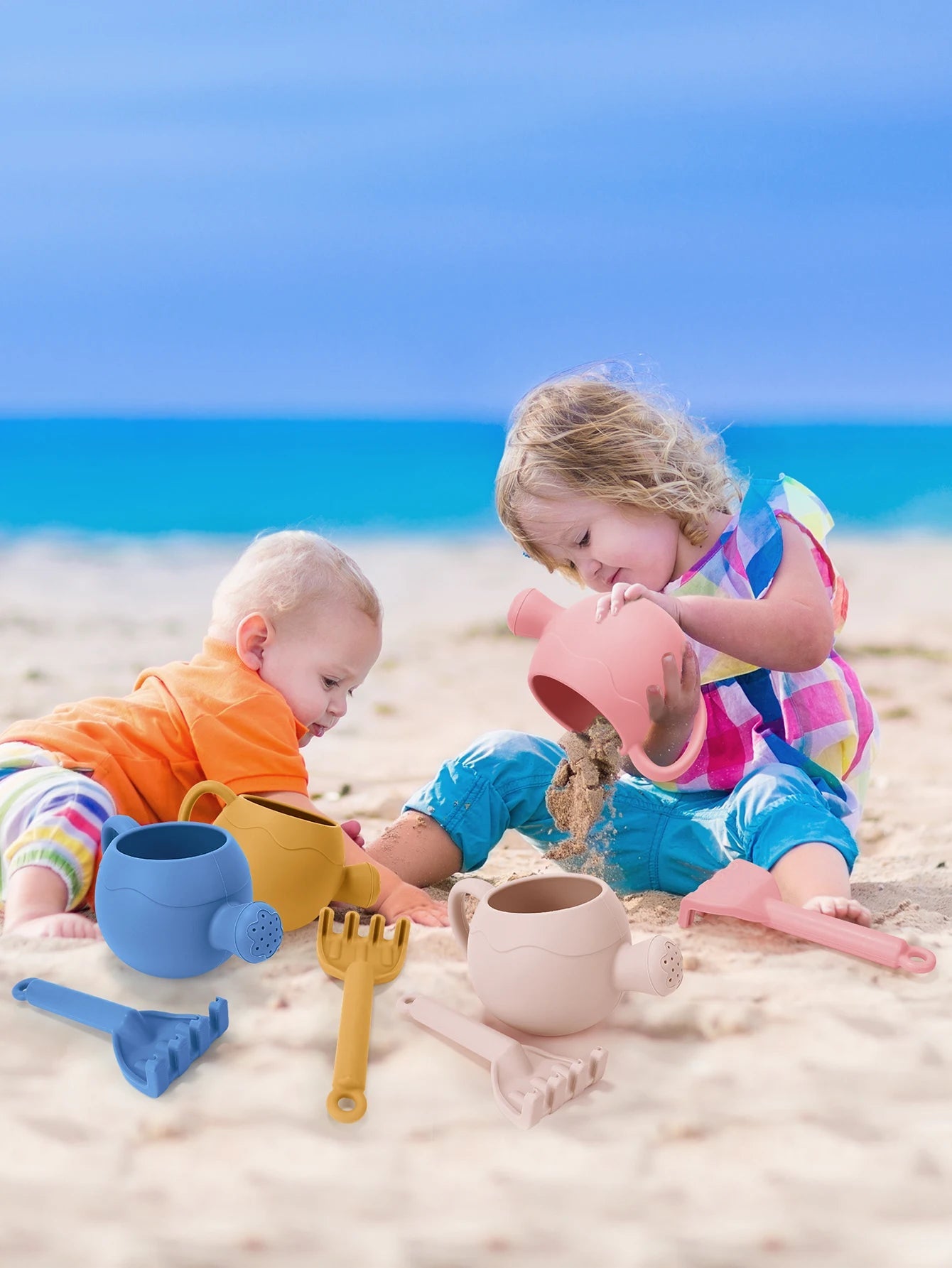 Baby Beach Toys Children Outdoor Games Sand Play Set Infants Digging Sand Silicone Rake Watering Pot Play Beach Toys for Kids    Your Coastal Marketplace | Shoreshopper.com