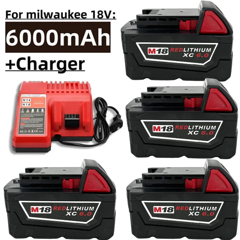 For Milwaukee M18 9000mAh 18V Li-ion Replacement Battery M18B12 For Milwaukee 18V Tool 9.0Ah Rechargeable Battery 6A Charger - ShoreCo.Shop