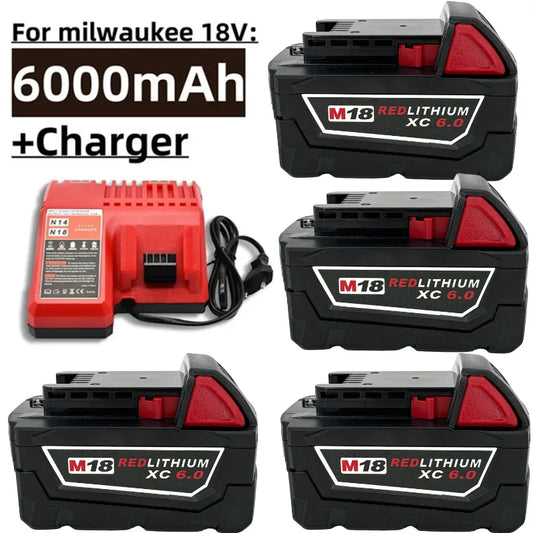 For Milwaukee M18 9000mAh 18V Li-ion Replacement Battery M18B12 For Milwaukee 18V Tool 9.0Ah Rechargeable Battery 6A Charger - ShoreCo.Shop