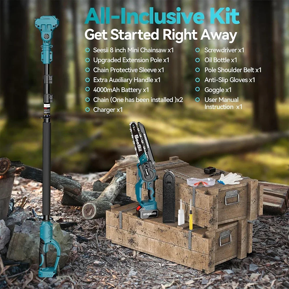 Seesii 2 in 1 Cordless 6" 8'' Pole Saw Mini Chainsaw Power Electric Polesaw Chain Saw with Extension Pole for Tree Trimming    Home Decor Supply | Online Retail | ShoreShopper.com