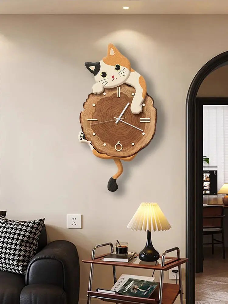 Cartoon Cat Wall Clock Creative Cat Tail Swing Wall Clock Quartz Mute Wall Clock Home Decoration Living Room Bedroom Decoration    Home Decor Supply | Online Retail | ShoreShopper.com