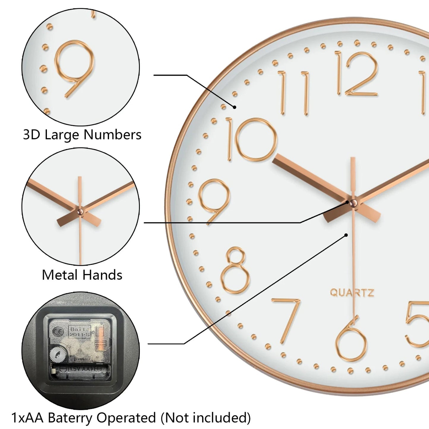 Minimalist Quartz Wall Clock Cubic Digital Clock Modern Style Silent Non Ticking Living Room Bedroom Office Clock 8/10/12 Inch    Home Decor Supply | Online Retail | ShoreShopper.com