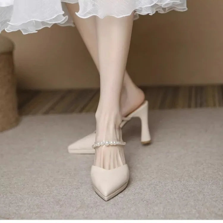 Women Slippers Female Shoes Pointed Toe Mules for Women 2024 Thin Heels Slippers Soft Beige Heeled Slides Fashion New Comfort    Your Coastal Marketplace | Shoreshopper.com