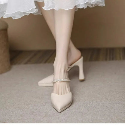 Women Slippers Female Shoes Pointed Toe Mules for Women 2024 Thin Heels Slippers Soft Beige Heeled Slides Fashion New Comfort    Your Coastal Marketplace | Shoreshopper.com