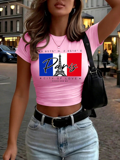 Paris City Of Love Since 259 Art Letter Print Women T Shirt Summer Short Sleeve Hip Hop Crewneck Clothes Slim Yoga Crop T-Shirts    Home Decor Supply | Online Retail | ShoreShopper.com