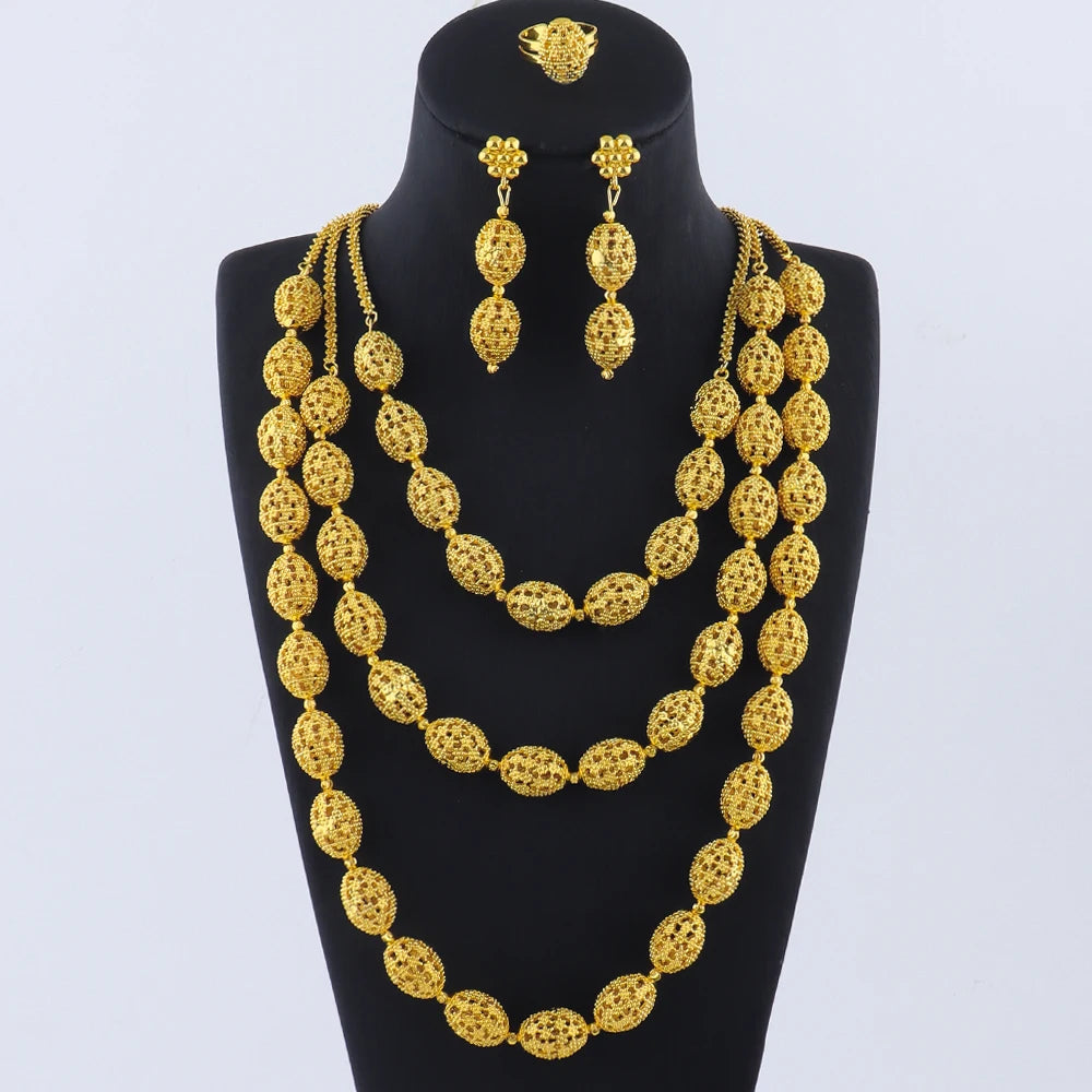 women  jewelry set indian arabic african ethiopian golden color jewelry set Hollow Out Oval Necklace Earrings Ring free shipping    Home Decor Supply | Online Retail | ShoreShopper.com