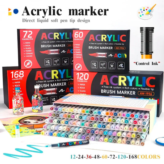 12-168 Colors Acrylic Paint Pen Marker Brush Tip Paint Marker For Rock Painting Wood Canvas Stone Christmas Gift DIY Craft    Home Decor Supply | Online Retail | ShoreShopper.com
