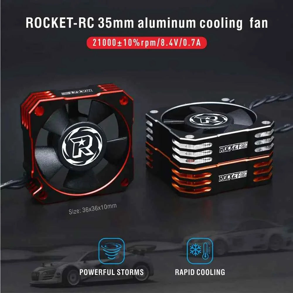ROCKET-RC 25/30/35/40/50mm V2 Metal Cooling Fan 32000/28000/21000/16000/10000RPM for 1/8 1/10 1/12 RC Car 540/550/3650 Motor ESC