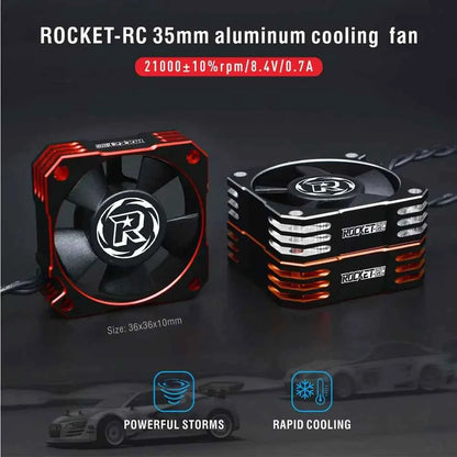 ROCKET-RC 25/30/35/40/50mm V2 Metal Cooling Fan 32000/28000/21000/16000/10000RPM for 1/8 1/10 1/12 RC Car 540/550/3650 Motor ESC