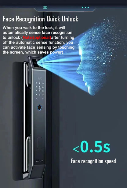3D Face Recognition Unlock Digital Door Lock With Camera FIngerprint Password Unlock Keyless Electronic Door Lock - ShoreCo.Shop