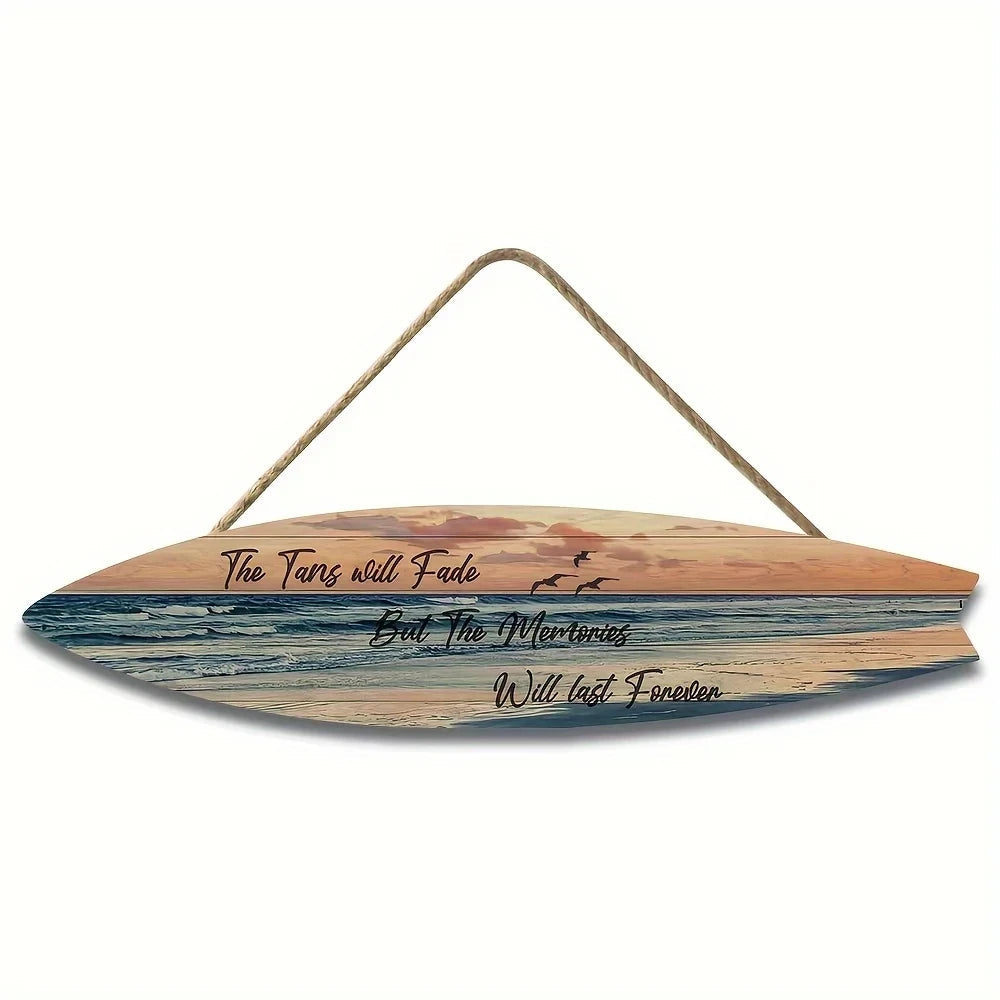 Beach Style Surfboard Wall Decor - Tropical Seascape Art on Wood-Like Material - Lightfast Design for Indoor/Outdoor Use    Your Coastal Marketplace | Shoreshopper.com