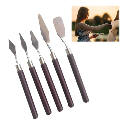 5pcs Art Oil Painting Scraper Paint Scraper Wooden Handle Palette Knife Set for Gouache Oil Painting Learners    Home Decor Supply | Online Retail | ShoreShopper.com