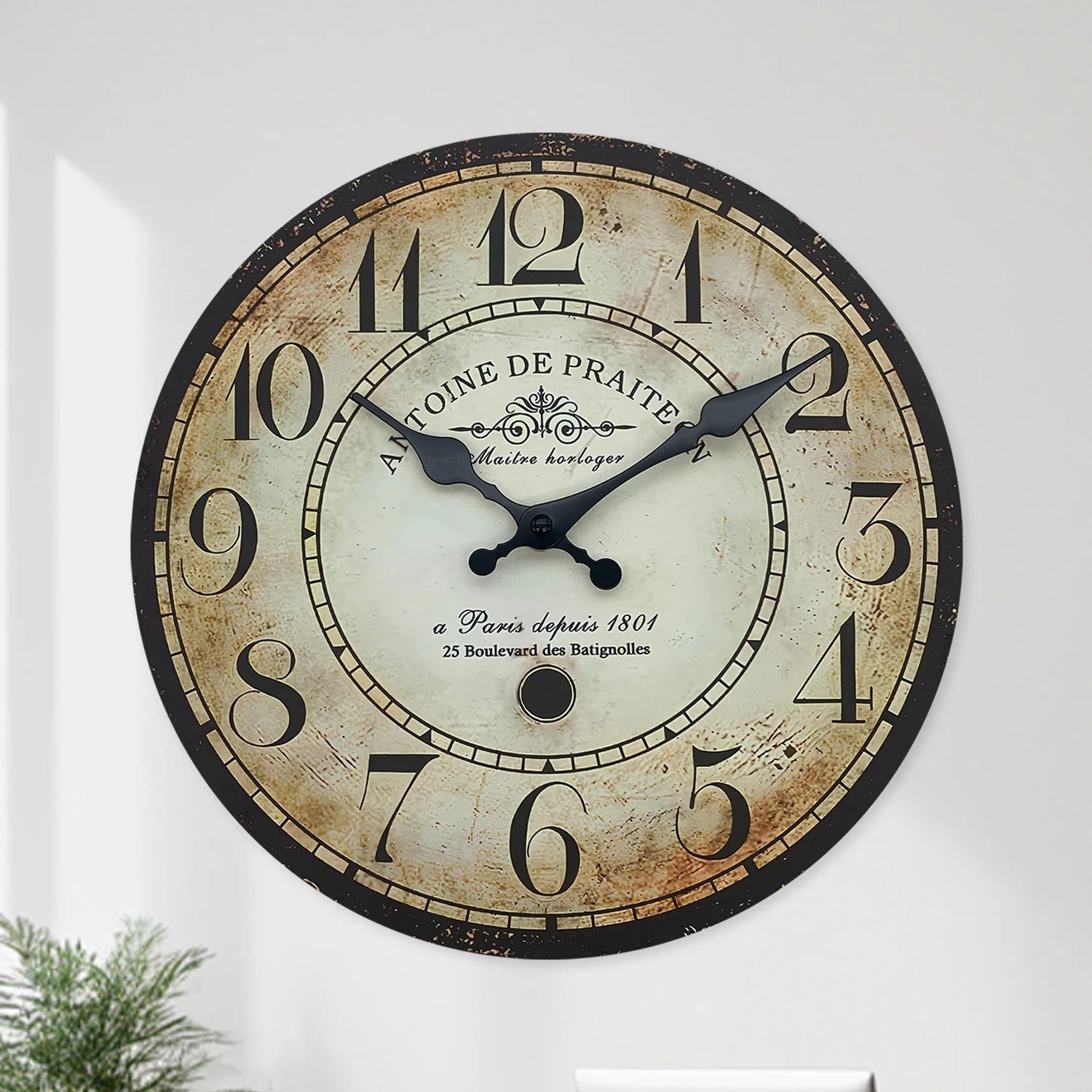 Retro“ Antoine De Praiteon a Paris Dehuis1801” Pattern Wooden Wall Clock Living Room Bedroom Kitchen Home Decoration Wall Clock Silent Quartz Clock Holiday Gift 10 Inches 12 Inches 14 Inches 16inch (Without Battery)    Home Decor Supply | Online Retail | ShoreShopper.com