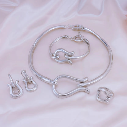 Fashion Jewelry Sets For Women Gold Color Choker Necklace Earrings Bracelets Ring Wedding Set Party Accessories    Home Decor Supply | Online Retail | ShoreShopper.com