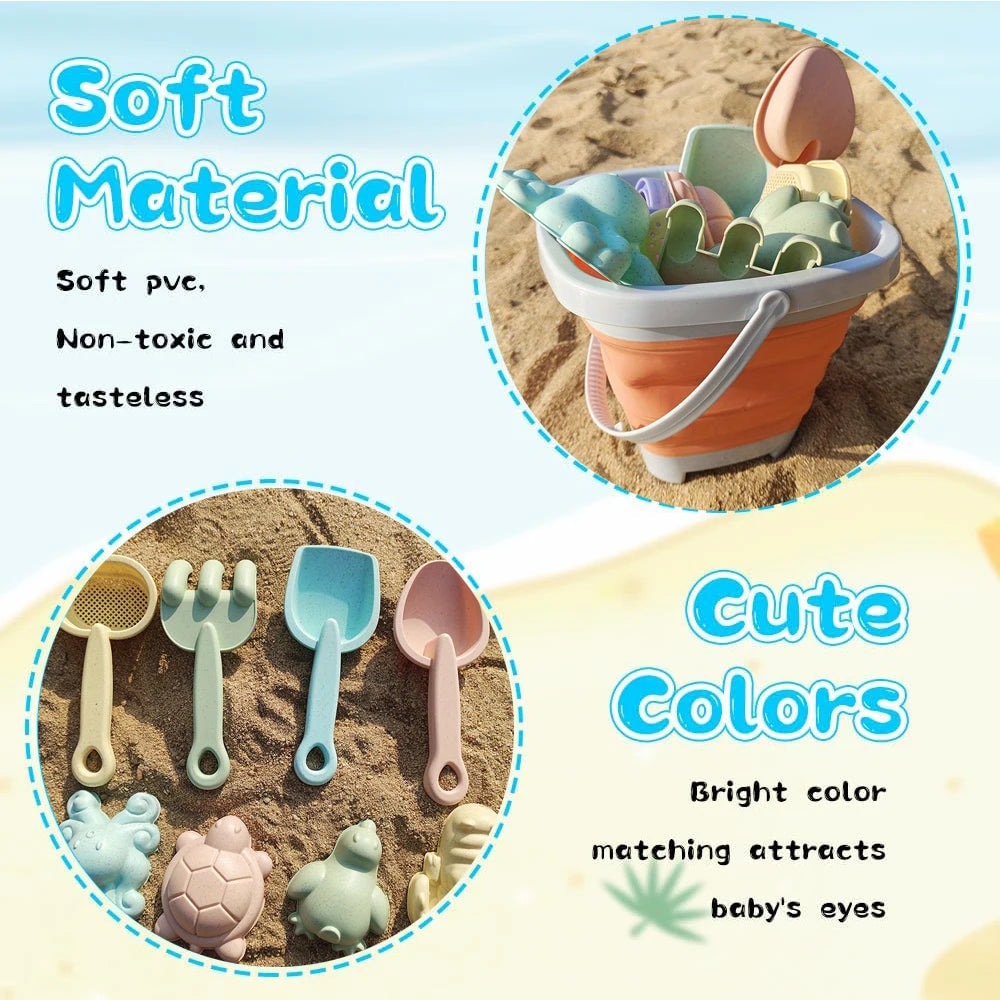 Beach Toy Set for Kids, Collapsible Silicone Bucket and Shovels Set with Sand Molds, Beach Essentials for Outdoor Play Summer    Your Coastal Marketplace | Shoreshopper.com