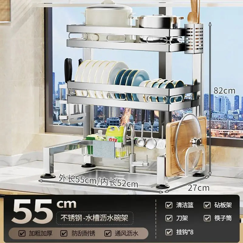 Stainless Steel Sink Shelf Bowl Drain Rack Kitchen Storage Rack Multifunctional Dish Cutlery Knife Spoon Sink Rack Set Organizer    Home Decor Supply | Online Retail | ShoreShopper.com