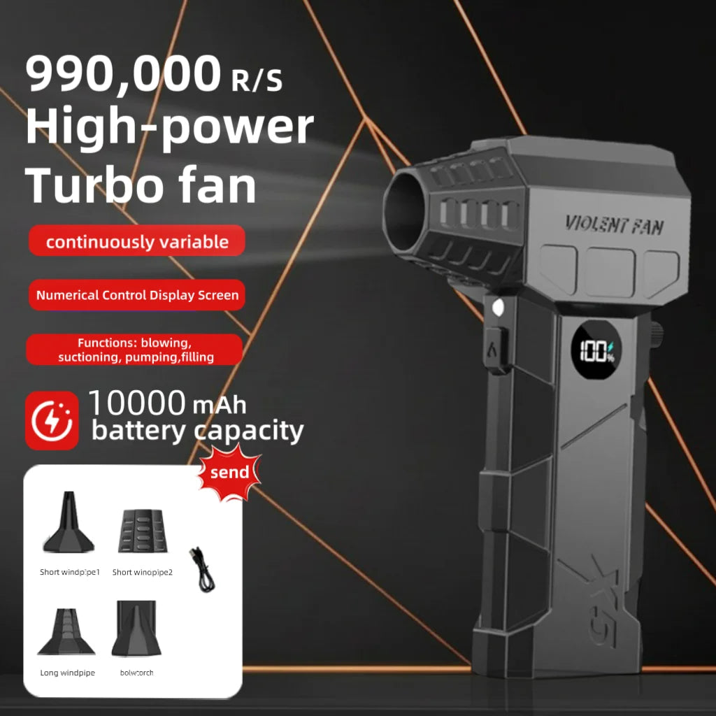 990000RPM Powerful Air Blower Turbo Blower Brushless Motor Violent Fan Wind Speed 198km/H with display Air duster,Vacuum kit - ShoreCo.Shop