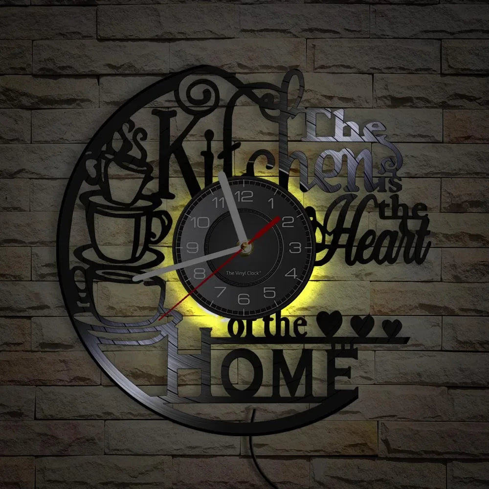 The Kitchen The Heart Of The Home Inspired Vinyl Record Clock Modern Design Vinyl Wall Watch Kitchen Decor Noiseless Timepieces    Home Decor Supply | Online Retail | ShoreShopper.com