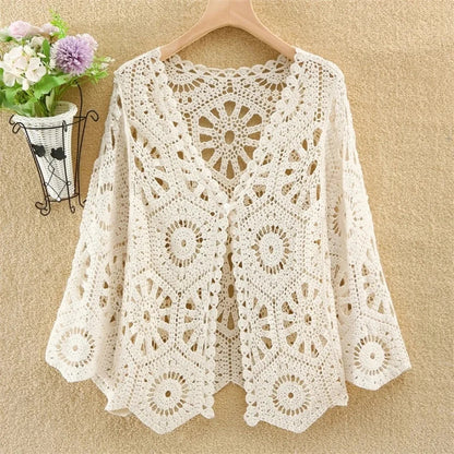 Women's Shirt 2025 Hollow out New Female Coat Knitted Shirt Lace Thin Hook Flower Loose Solid Color Fashion Top Hoodie Versatile    Your Coastal Marketplace | Shoreshopper.com