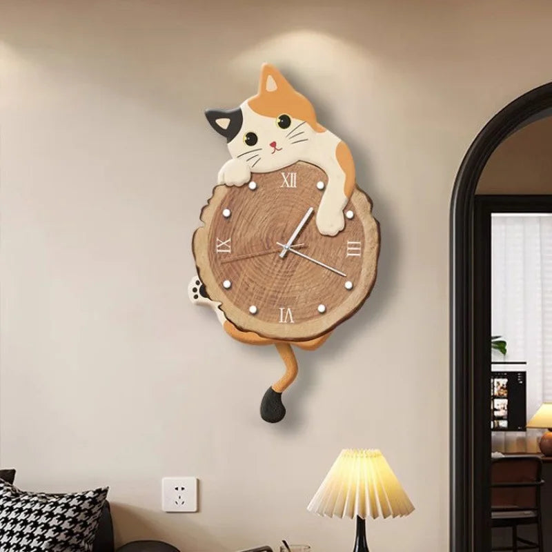 Cartoon Cat Wall Clock Creative Cat Tail Swing Wall Clock Quartz Mute Wall Clock Home Decoration Living Room Bedroom Decoration    Home Decor Supply | Online Retail | ShoreShopper.com