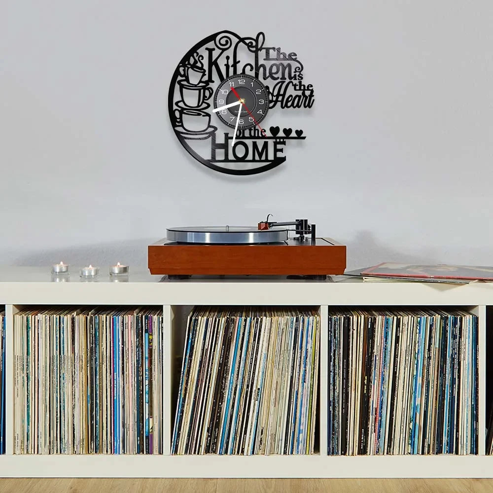The Kitchen The Heart Of The Home Inspired Vinyl Record Clock Modern Design Vinyl Wall Watch Kitchen Decor Noiseless Timepieces    Home Decor Supply | Online Retail | ShoreShopper.com